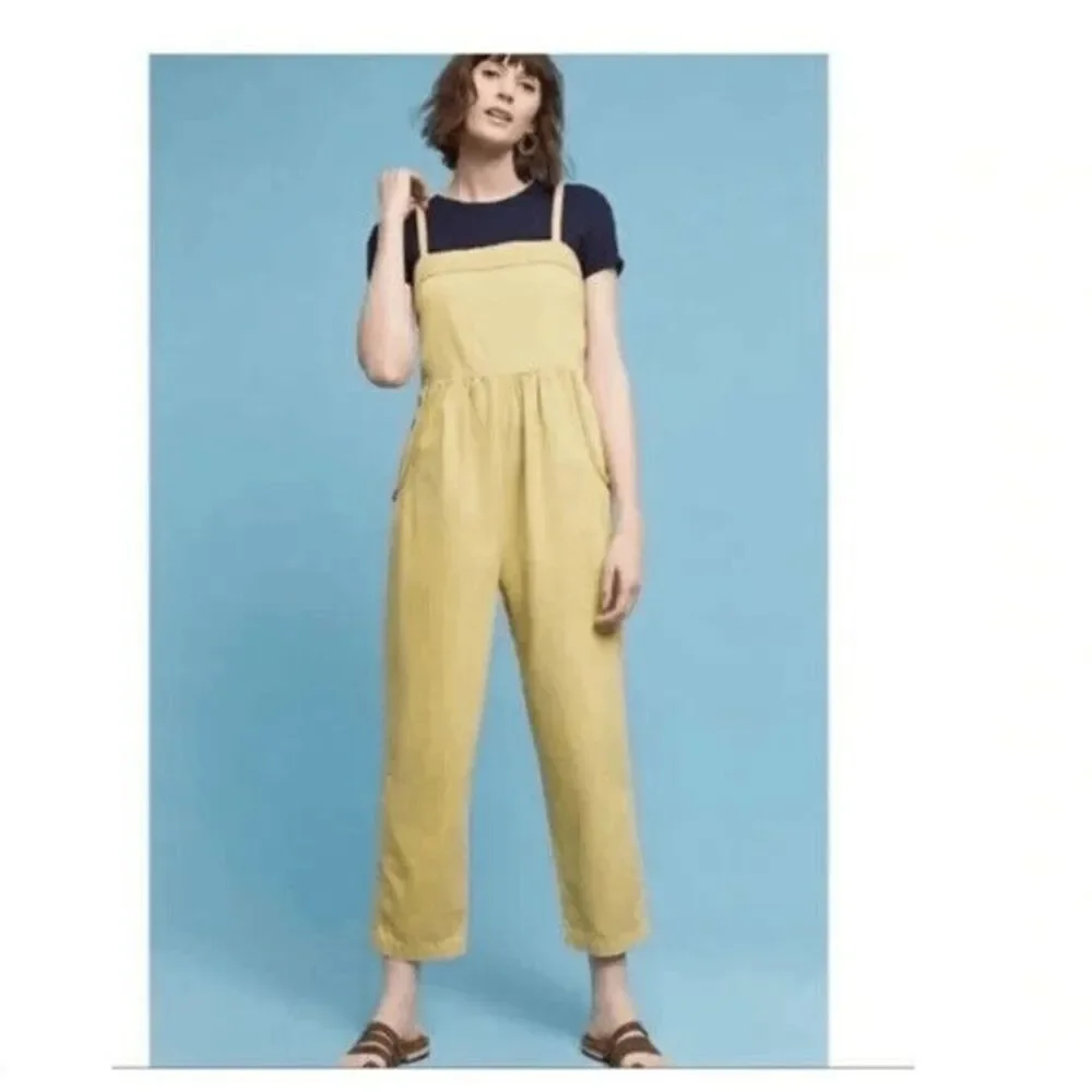 Anthropologie Postmark Limeade Cotton Linen Equinox Jumpsuit Women's Size Small